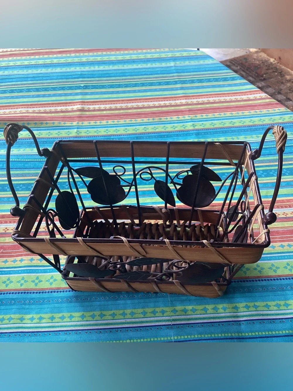 Rustic Basket with Ceramic Crocks - set of 2 crocks